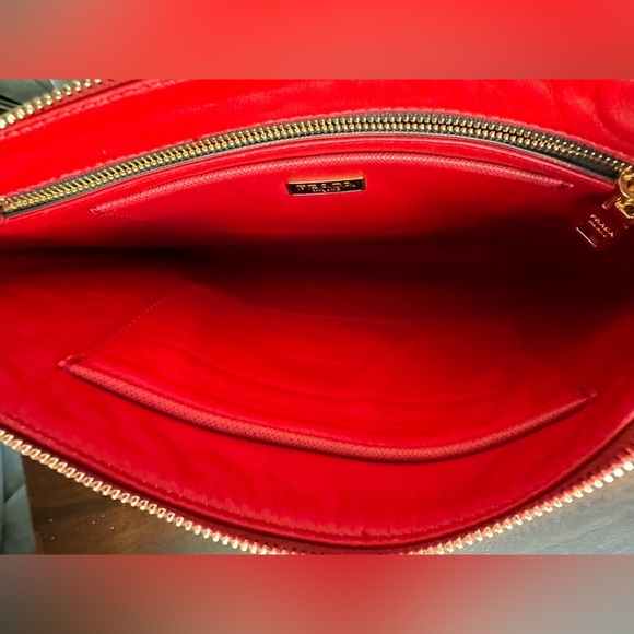 Authentic Prada Saffiano Lux Pochette in Nero + Fuoco - Picture 11 of 13